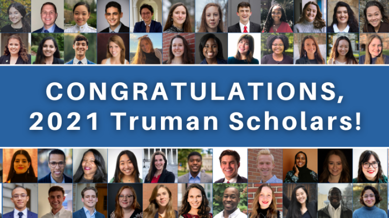 Collection of headshots of the 2021 Truman Scholars