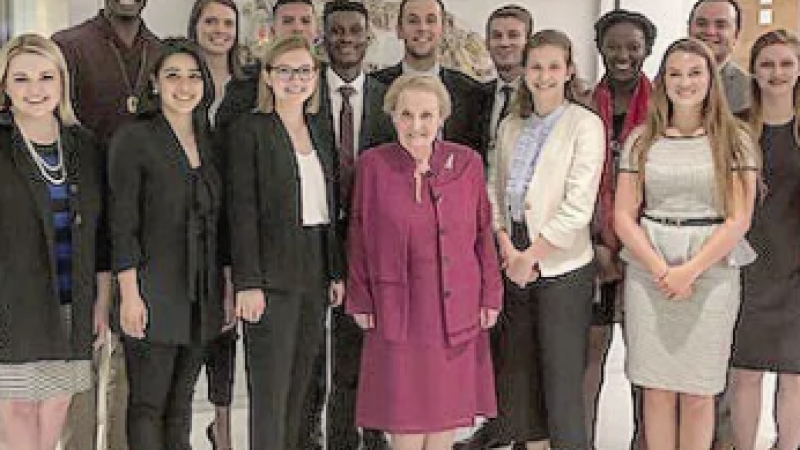 Madeleine Albright with a small group of Truman Scholars