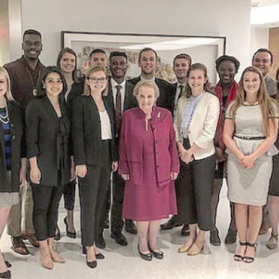 Madeleine Albright with a small group of Truman Scholars